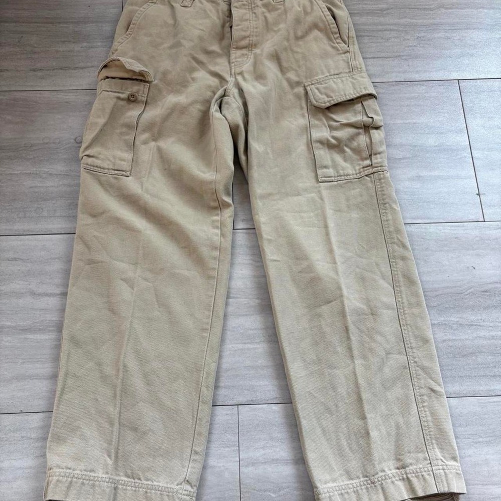 Express Mens Tan Canvas Cargo Pants Y2K Vintage Straight Leg 32x30